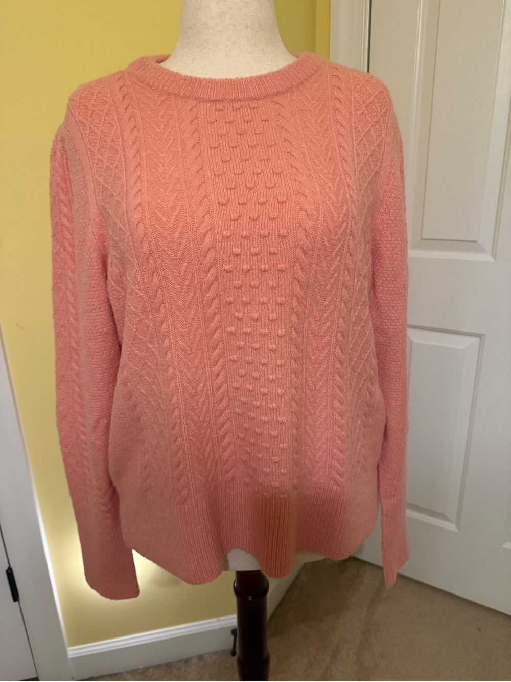 J. Crew Coral Pink Cable Crewneck Sweater
